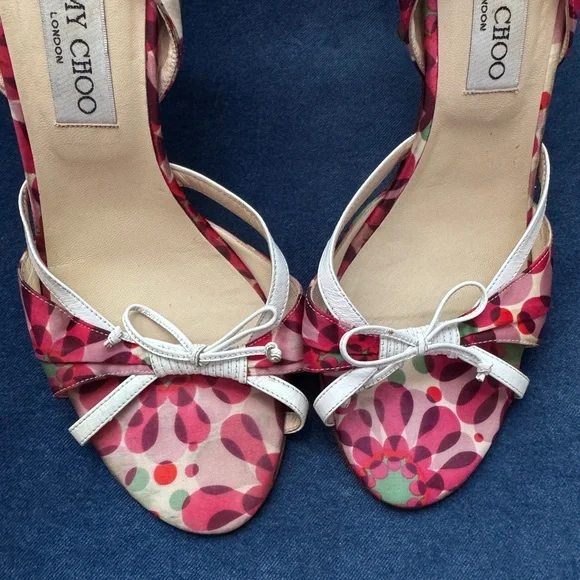 Jimmy Choo Multicolor Floral Print Satin Women’s Sling back Sandals Size‎ 39 1/2 - Picture 7 of 8